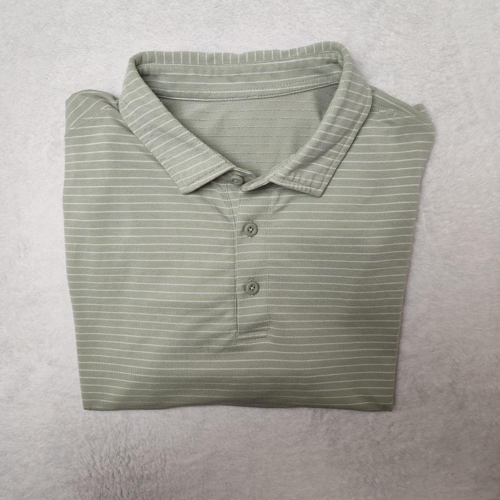 Lululemon Polo Shirt Mens Small Green Striped Performance Collared Golf Tech